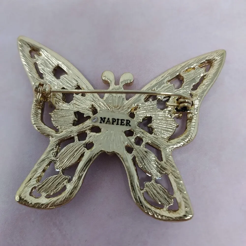 Vintage Napier Butterfly Brooch Silver Tone Blue Green Lavender 1980s 2